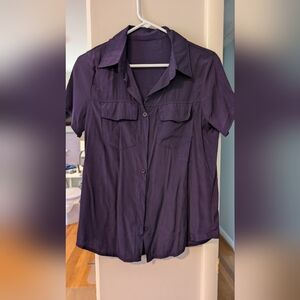Women's Short Sleeve Button-Up Shirt - Dark Purple
